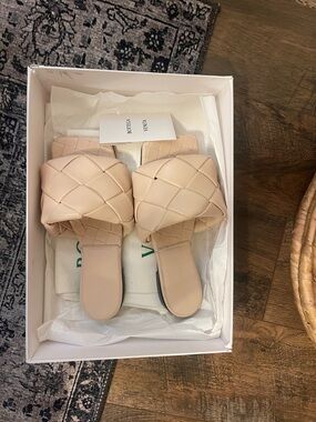Bottega Veneta Blush Pink Intrecciato Padded Slide Mules